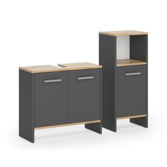 Vicco Conjunto De Muebles De Ba&ntilde;o Karli, Antracita/roble Dorado, 2 Partes, Vicco