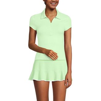 Lands End Short Sleeve Pique Johnny Collar UPF 50 Rash Guard in Icy Mint/white at Nordstrom, Size X-Large