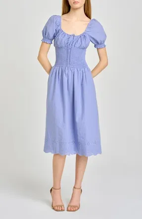 Wayf x Hannah Lovey Porter Dahlia Eyelet Detail Cotton Dress in Chambray at Nordstrom, Size X-Large