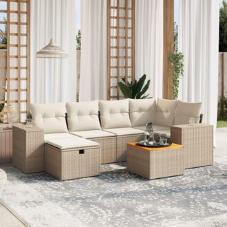 vidaXL Vidaxl - Set Sof&aacute;s De Jard&iacute;n 7 Piezas Y Cojines Rat&aacute;n Sint&eacute;tico Beige