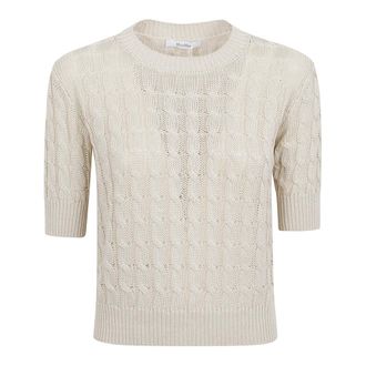 Max Mara Round-neck Knitwear, female, Beige, Size: XS Talamo Cable-knit Sweater