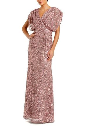 Mac Duggal Draped Sleeve V Neck Gown in Vintage Lilac at Nordstrom, Size 20