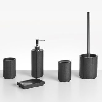 Beliani Beliani - Conjunto De 5 Accesorios De Ba&ntilde;o Jabonera Dispensador De Jab&oacute;n Escobilla De Inodoro Vaso Soporte Para Cepillos De Dientes Negro Huallanga