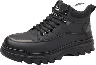 Generic Men winter high top workwear cotton shoes with plush insulation and thick casual snow boots (black,8.5)