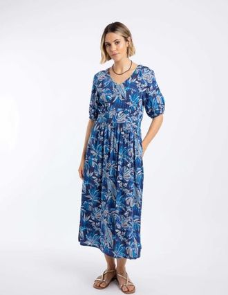 Weird Fish Dilsha Printed Midi Dress in Blue Indigo at Nordstrom, Size 10
