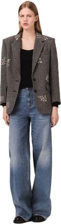 Maje Tailored jacket with embroidered flowers in Grey at Nordstrom, Size 34 Eu