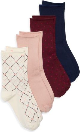 Nordstrom Assorted 4-Pack Roll Top Crew Socks in Pink Heart Multi at Nordstrom, Size 9-11