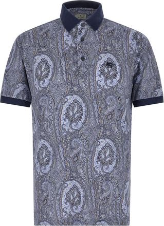 Etro Blue Paisley Print Logo Polo