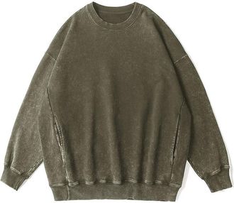 Generic Vintage Casual Sweatshirts for Women Loose Comfortable Long Sleeve Crew Neck Pullover Ladies Classic Elegant Solid Slimming Blouse Casual Fashion Goin