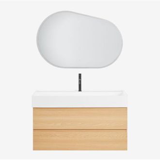Sklum Sklum - Conjunto De Mueble De Ba&ntilde;o En Madera Y Chapa De Fresno Con Lavabo Integrado Ona