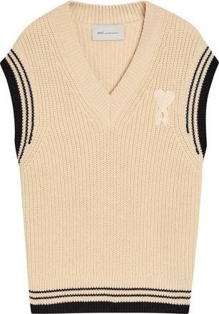 Ami Ami Paris Logo-appliqu&eacute;d Wool-blend Vest - Cream - XL