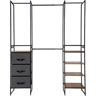5five Simply Smart 5five Simply Smart - Vestidor Modular Abierto Tissa Negro Y Madera 180x190 Cm