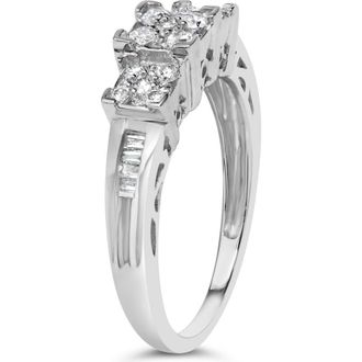House of Brilliance 10K White Gold 1/2Cttw Diamond 3 Square Clusters Engagement Ring at Nordstrom, Size 7.25