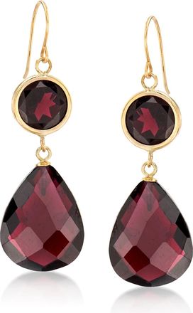 Ross-Simons Garnet Drop Earrings in 14kt Yellow Gold