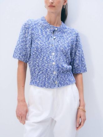 White + Warren Marled Cotton Blend Top In Blue Indigo