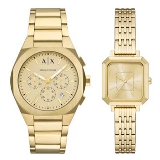 A|X Armani Exchange Sync Chronograph Gold-Tone Stainless Steel Watch Pair Gift Set