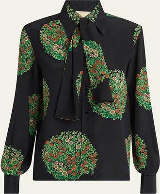 Valentino Garavani Floral-Print Silk Crepe De Chine Shirt