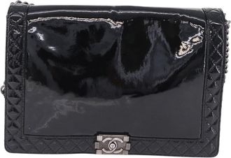 Chanel Reverso Boy Flap Patent Black Patent_Leather Handbag (Pre-Owned)