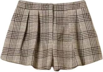 Twinset High-Waist Checked Wool Shorts - Dames - Korte Broeken - Beige - M - Wol - Korte Broeken
