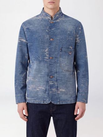 Emporio Armani Giacca di jeans corta in denim distressed con collo alla coreana