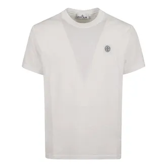 Stone Island Tops, Heren, Wit, XL, Katoen, Katoenen Jersey Fissato Effect T-shirt