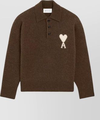 Ami alpaca wool long-sleeve polo sweater