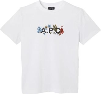 A.P.C. Floral Logo T-Shirt - Dames - T-shirts - Wit - S - Katoen - Tops