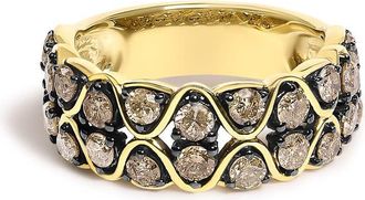 House of Brilliance 10K Yellow Gold Plated Sterling Silver 1 1/2 Cttw Brown Diamond Scalloped Band Ring