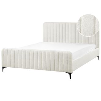 Beliani Cama Con Somier De Boucl&eacute; Con Cabecero Acolchado Patas De Metal Blanco Crema 160 X 200 Cm Lunan