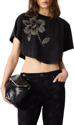 Steve Madden Callum Embellished Floral Graphic Top in Black at Nordstrom, Size Medium