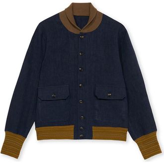 Fortela Regan Military Inspired Bomber Jacket in Blue at Nordstrom, Size 54 Eu