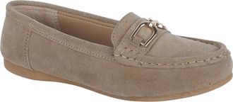 Jo & Joe Womens Suede Comfort Loafers with Gold Buckle - Cushioned Slip-On Casual Flats for Everyday Wear Sizes 4-8 (Taupe, UK Footwear Size System, Adult, Wom