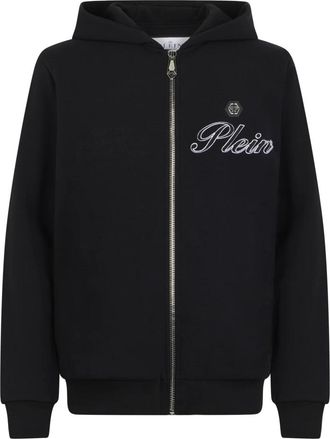 Philipp Plein Hoodies & sweatvesten, Heren, Zwart, S, Katoen, Zip Hoodie Signature Embroidery