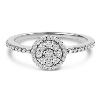 House of Brilliance Sterling Silver 1/5 Cttw Diamond Round Motif Halo Ring