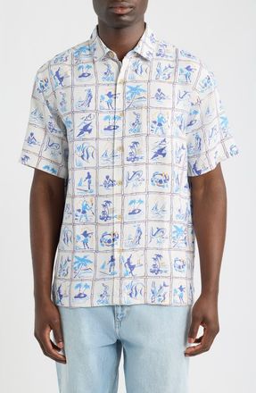 Kahala Island Scenes Short Sleeve Button-Up Shirt in Off White at Nordstrom, Size Xx-Large