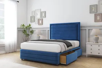 Sloomy Ashford Plush Divan Set No Drawers-54 Headboard-Footboard in Blue | Size: Small Double