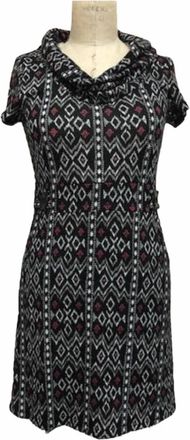 Papillon Womens Aztec Print Short Sleeve Sweater Dresss In Navy