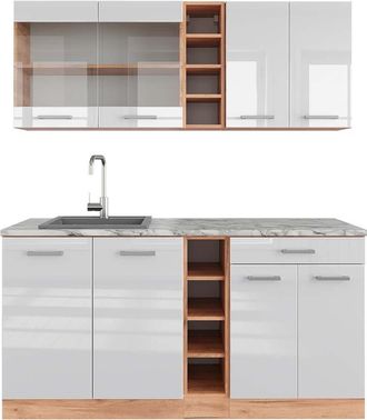 Vicco Cocina Vers&aacute;til R-line, Blanco Brillo Intenso/roble Dorado, 160 Cm, Et M&aacute;rmol