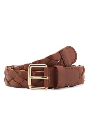 Mango Starring Hailey Bieber Braided Leather Belt in Brown at Nordstrom, Size Medium
