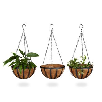 Relaxdays Juego De Flores De 6 Piezas, 3 Ganchos De Animales, Macetas Colgantes, 3 Cestas, Ganchos De Pared, Soporte Para Plantas