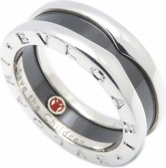 Bulgari Silver Black Ceramic Silver 925 Band Ring (Pre-Owned)