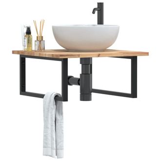 Berkfield Home Basin Shelf Wall Mounted Steel & Solid Wood Acacia in Brown