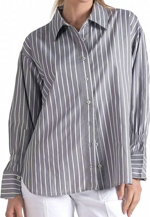 Elan Long Sleeve Smock Shirt In Grey White Stripe