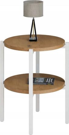 OEM Mesita De Noche Redonda Tipo Loft Con Estante, 35x35x46 Cm, Metal Blanco