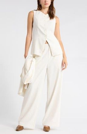 Leith Stripe Trousers in Ivory- Grey Chia Pinstripe at Nordstrom Rack, Size 12