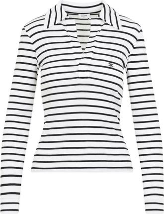 Celine Celine, Tops, Dames, Veelkleurig, M, Katoen, Poloshirt van gestreept zijde-jersey