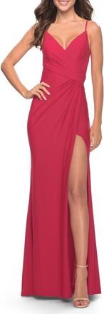 La Femme Long Jersey Versatile Dress with Ruched Zipper in Red at Nordstrom, Size 00