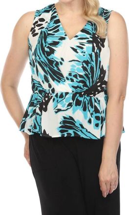 Joseph Ribkoff Butterfly Print Sleeveless Peplum Top In Vanilla/multi