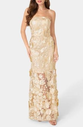 Bebe Embroidered Strapless Gown in Nude Gold at Nordstrom Rack, Size X-Small