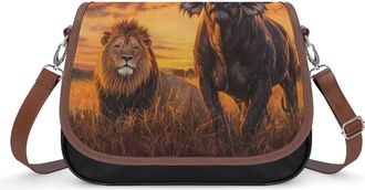 Generic Cape Buffalo And Lion Sunset Crossbody Bags for Women Fashion Leather Shoulder Handbags With Adjustable Strap